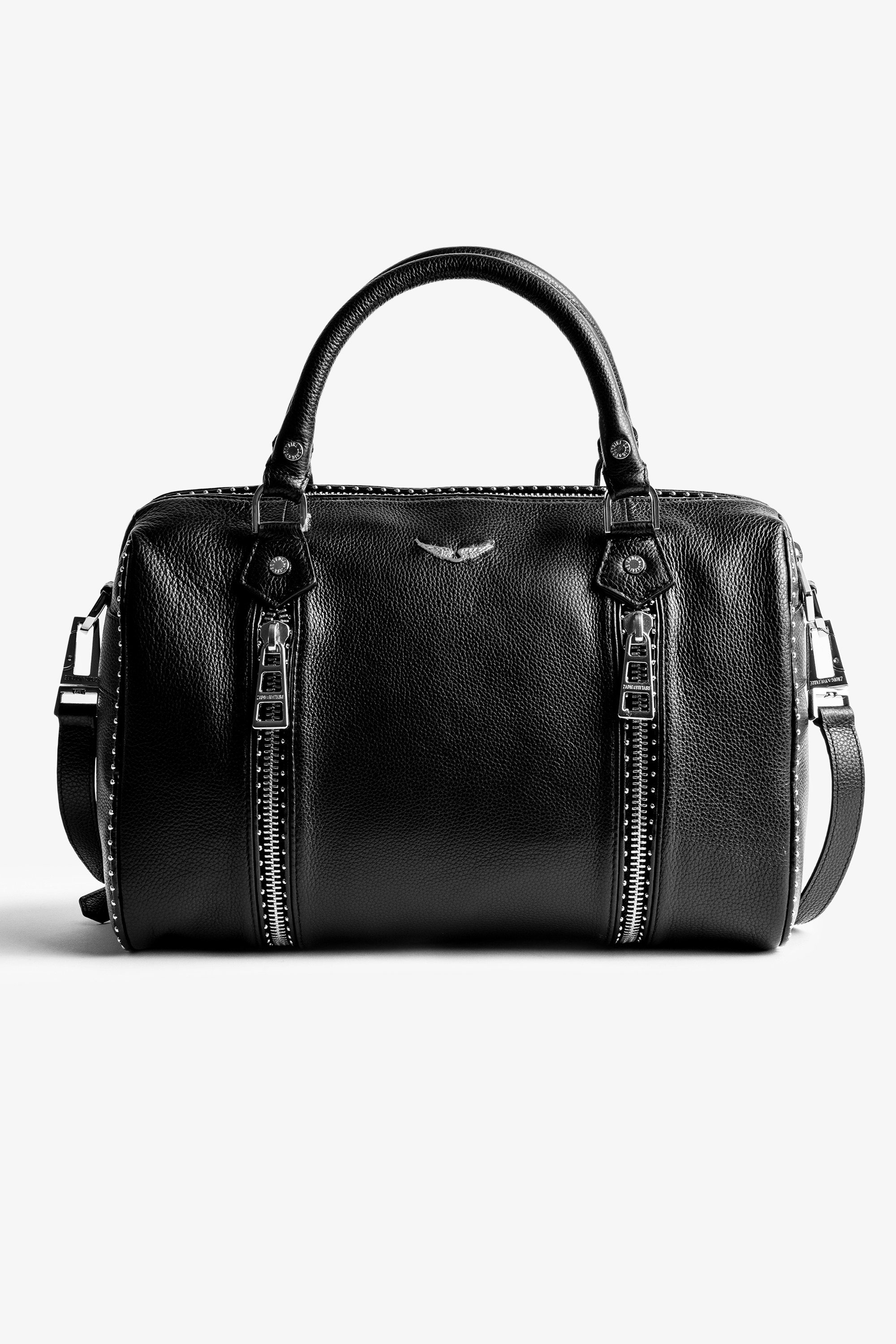 Sunny Medium Studs Bag Women's black bag in grained leather.