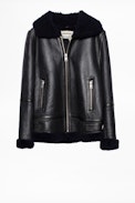 Kafe Shearling Jacket - Black shearling aviator jacket