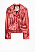Blouson Lenni Cuir Metal - Veste en cuir rouge métallisée.