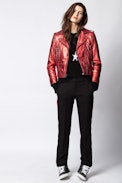 Blouson Lenni Cuir Metal - Veste en cuir rouge métallisée.