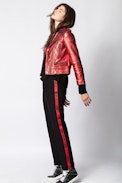 Blouson Lenni Cuir Metal - Veste en cuir rouge métallisée.