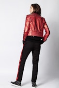 Blouson Lenni Cuir Metal - Veste en cuir rouge métallisée.