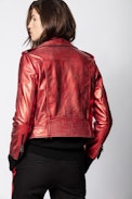 Blouson Lenni Cuir Metal - Veste en cuir rouge métallisée.