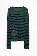 Pullover Reglis Kaschmir Multistrass - Gestreifter Damen-Kaschmirpullover.