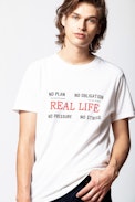 Tibo Real Life T-shirt - Men's white T-shirt, printed on the front.