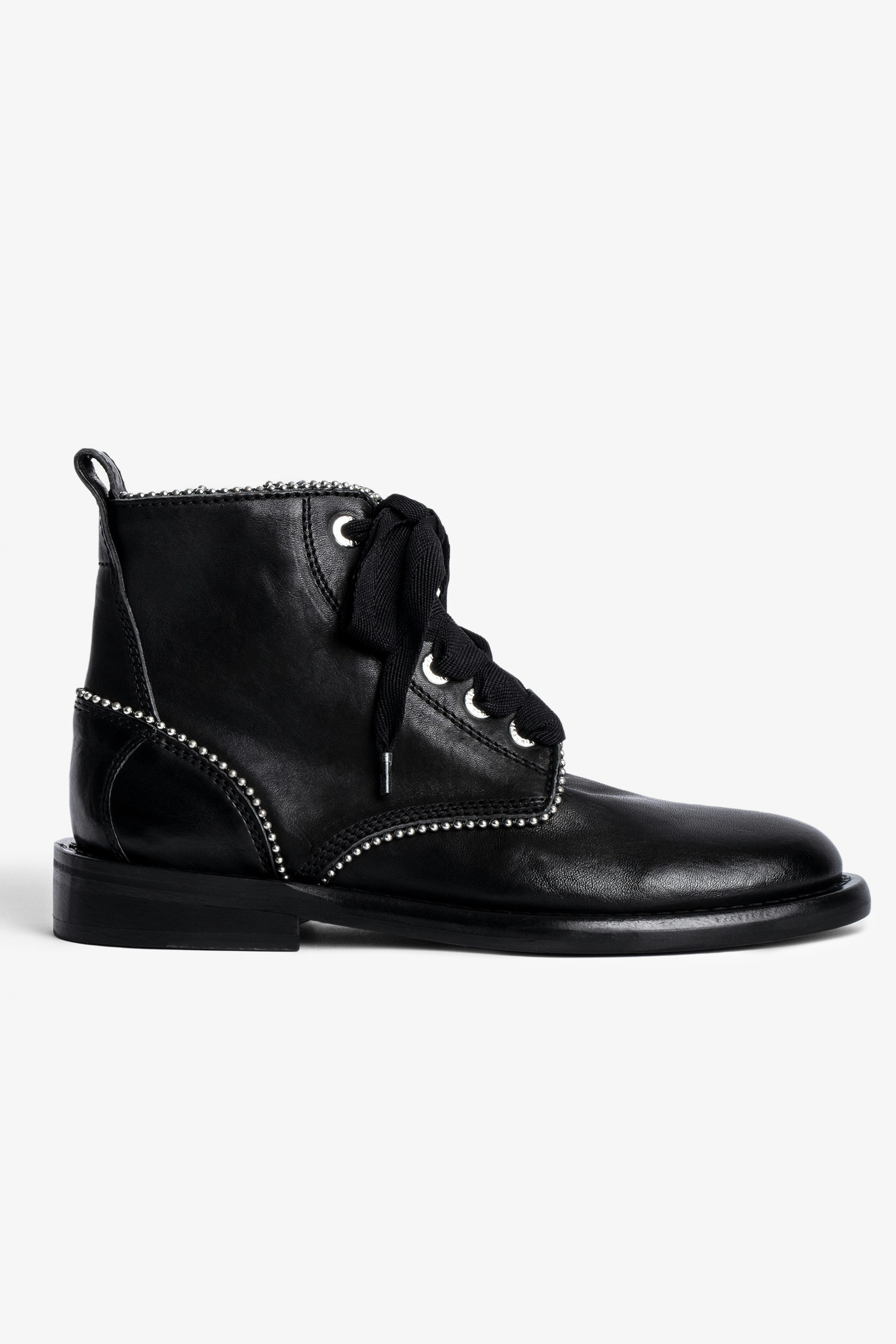 Laureen Roma Studs Ankle Boots - Women’s black leather lace-up ankle boots