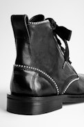 Laureen Roma Studs Ankle Boots - Women’s black leather lace-up ankle boots.