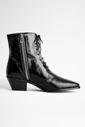 Botines Tyler Laced Vintage - Botines negros de piel con cordones para mujer