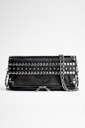 Pochette Rock Studs Outline - Pochette noire femme en cuir grainé agrémentée de clous