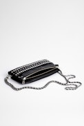 Pochette Rock Studs Outline - Pochette noire femme en cuir grainé agrémentée de clous