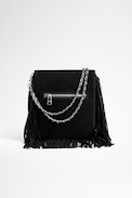 Sac Rockson Nano Fringes Suede - Petite pochette femme en cuir suédé noire