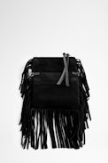 Sac Rockson Nano Fringes Suede - Petite pochette femme en cuir suédé noire