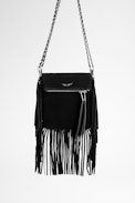 Sac Rockson Nano Fringes Suede - Petite pochette femme en cuir suédé noire