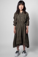 Roxanne Enfant Dress - Long dress in khaki cotton for kids