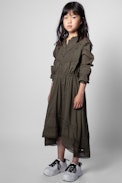 Roxanne Enfant Dress - Long dress in khaki cotton for kids