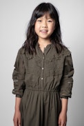 Roxanne Enfant Dress - Long dress in khaki cotton for kids