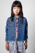 Camicia Rea Junior - Camicia in denim blu con stampa teschio bambini