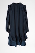 Robe Ruins Satin - Robe bleu marine femme.