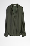 Tink Satin Blouse - Women’s khaki blouse.