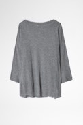 Pullover Flint Patch Kaschmir - Grauer Damenpullover aus Feder-Kaschmir.