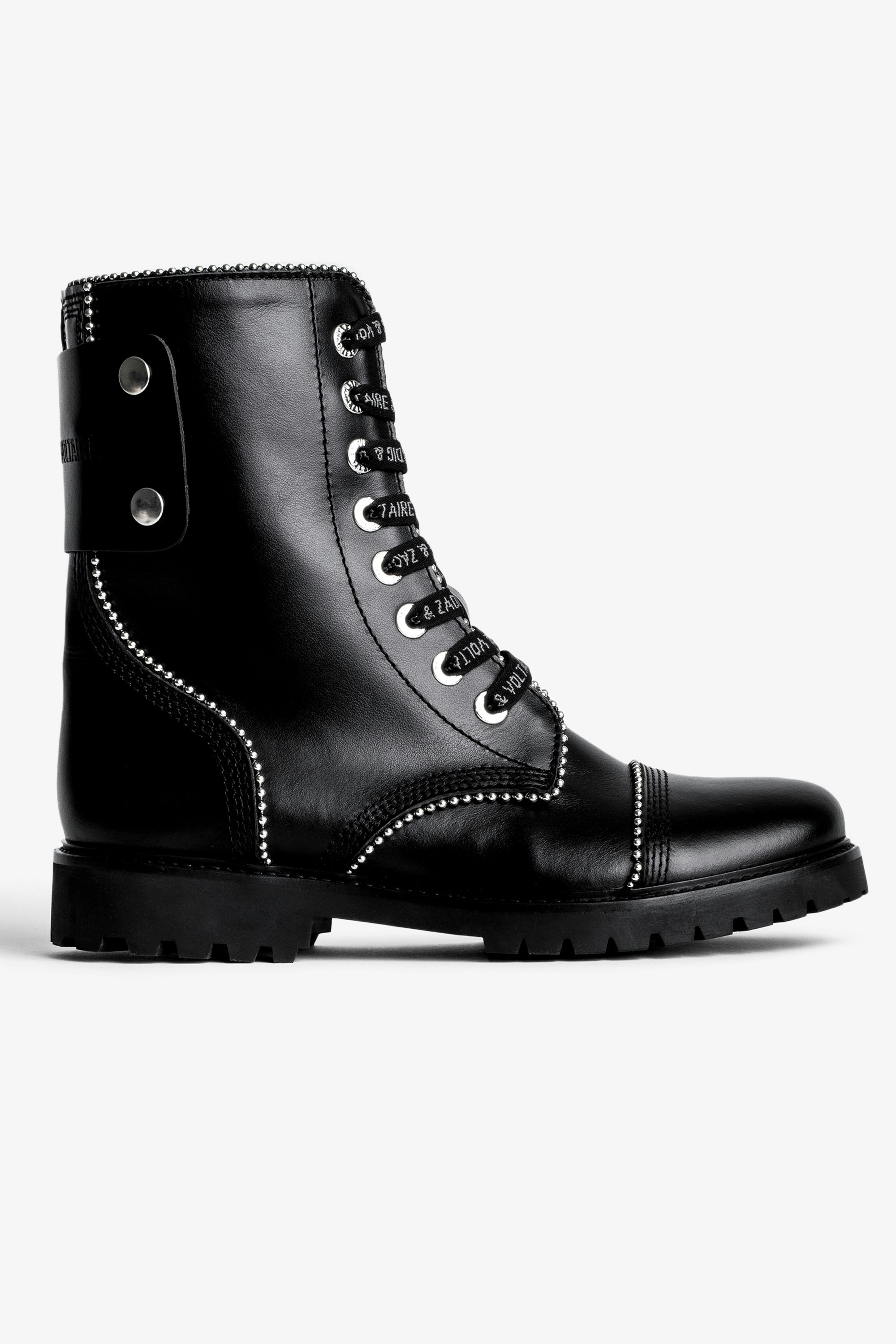 Joe Ankle Boots Leather Women's studded smooth black leather combat boots