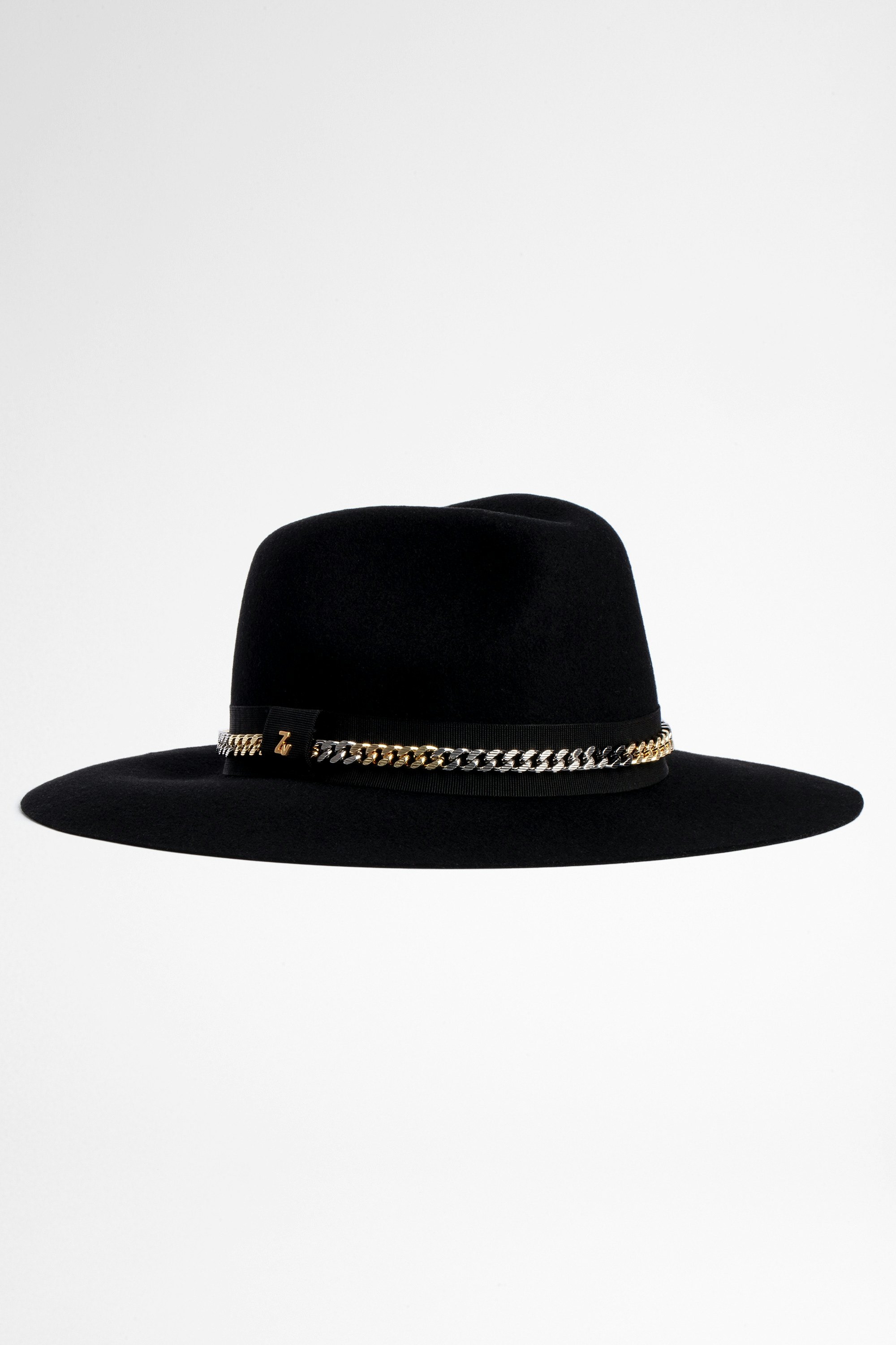 Sombrero Amelia chain Sombrero negro de mujer de lana con cadena dorada