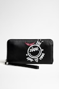 Compagnon Wallet Good Vibes - Women's black leather wallet with Good Vibes patterns