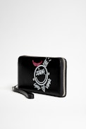 Compagnon Wallet Good Vibes - Women's black leather wallet with Good Vibes patterns