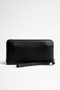 Compagnon Wallet Good Vibes - Women's black leather wallet with Good Vibes patterns