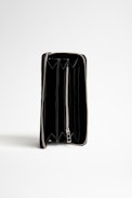 Compagnon Wallet Good Vibes - Women's black leather wallet with Good Vibes patterns
