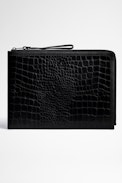 ZV Initiale John Pouch - Men's black crocodile-effect embossed leather clutch bag