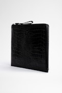 ZV Initiale John Pouch - Men's black crocodile-effect embossed leather clutch bag