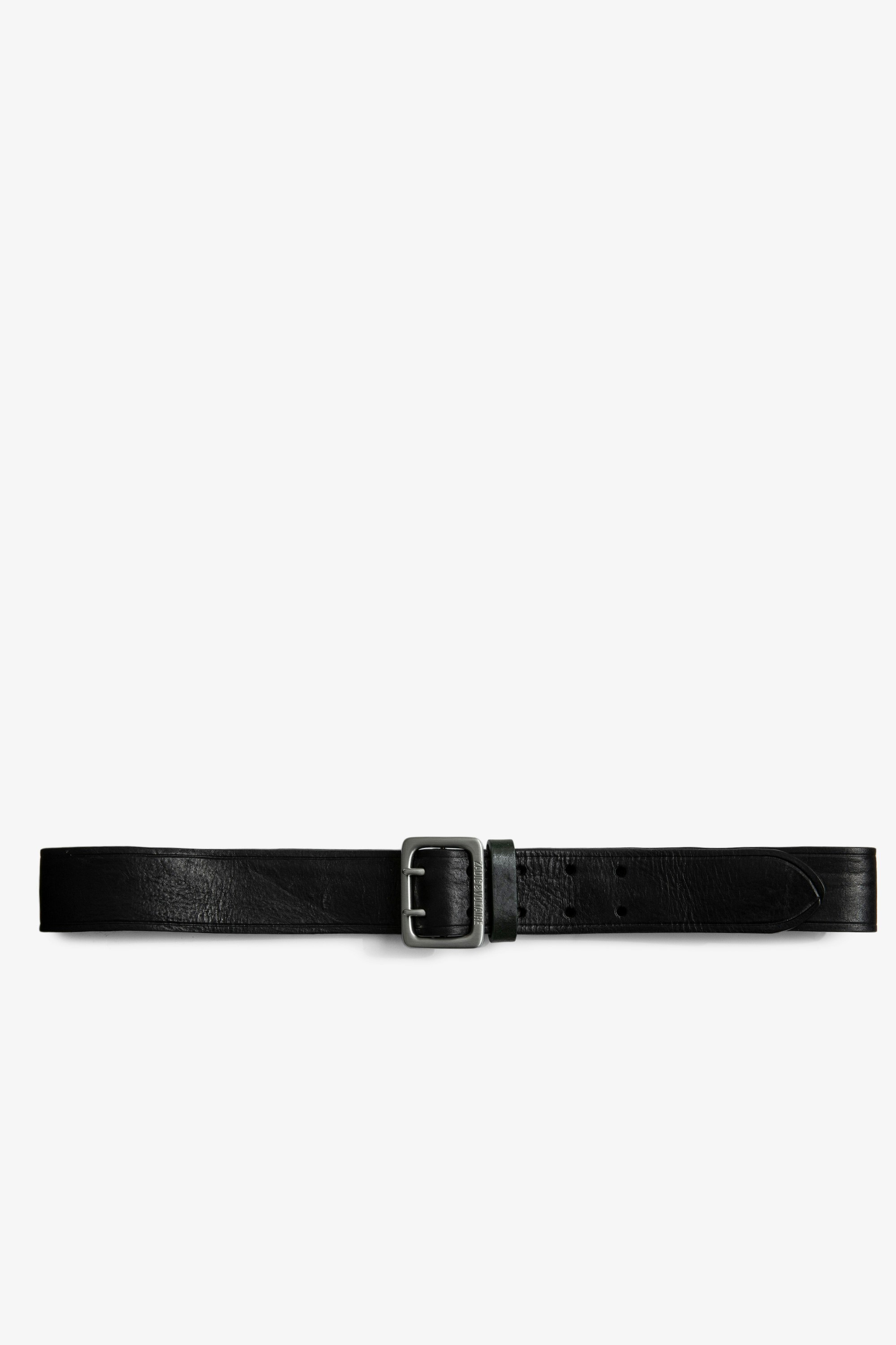 Buckley レザーベルト Men's black leather belt with silver buckle