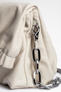 Rockyssime Bag - Women’s smooth ecru leather gathered clutch purse with gold chain