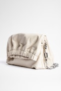 Rockyssime Bag - Women’s smooth ecru leather gathered clutch purse with gold chain