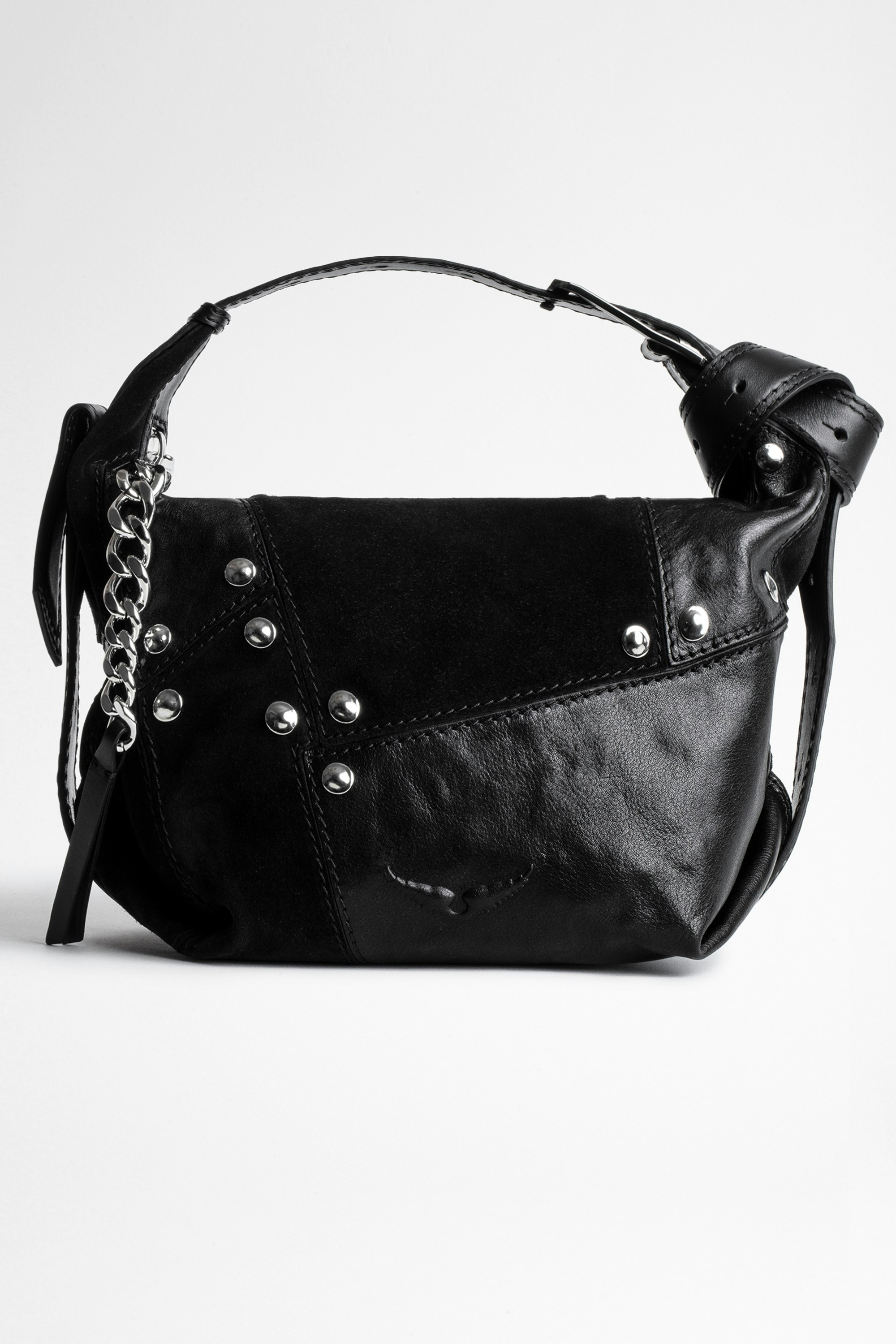 Handtasche Le Cecilia Patchwork Studs Damen-Handtasche Le Cecilia aus schwarzem Leder-Patchwork