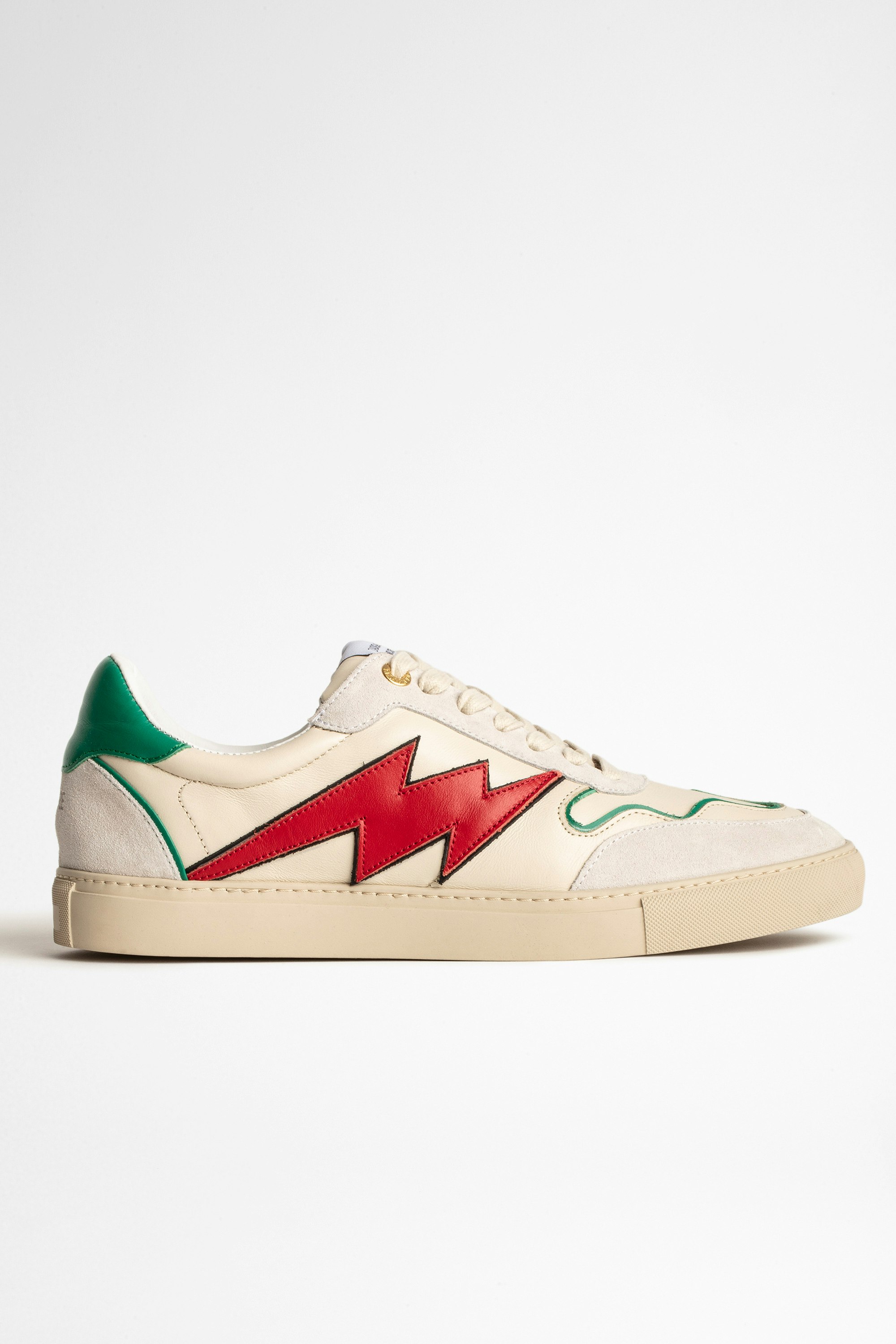 ZV1747 Board Trainers - Men’s white leather sneakers with contrasting lightning bolt detail.