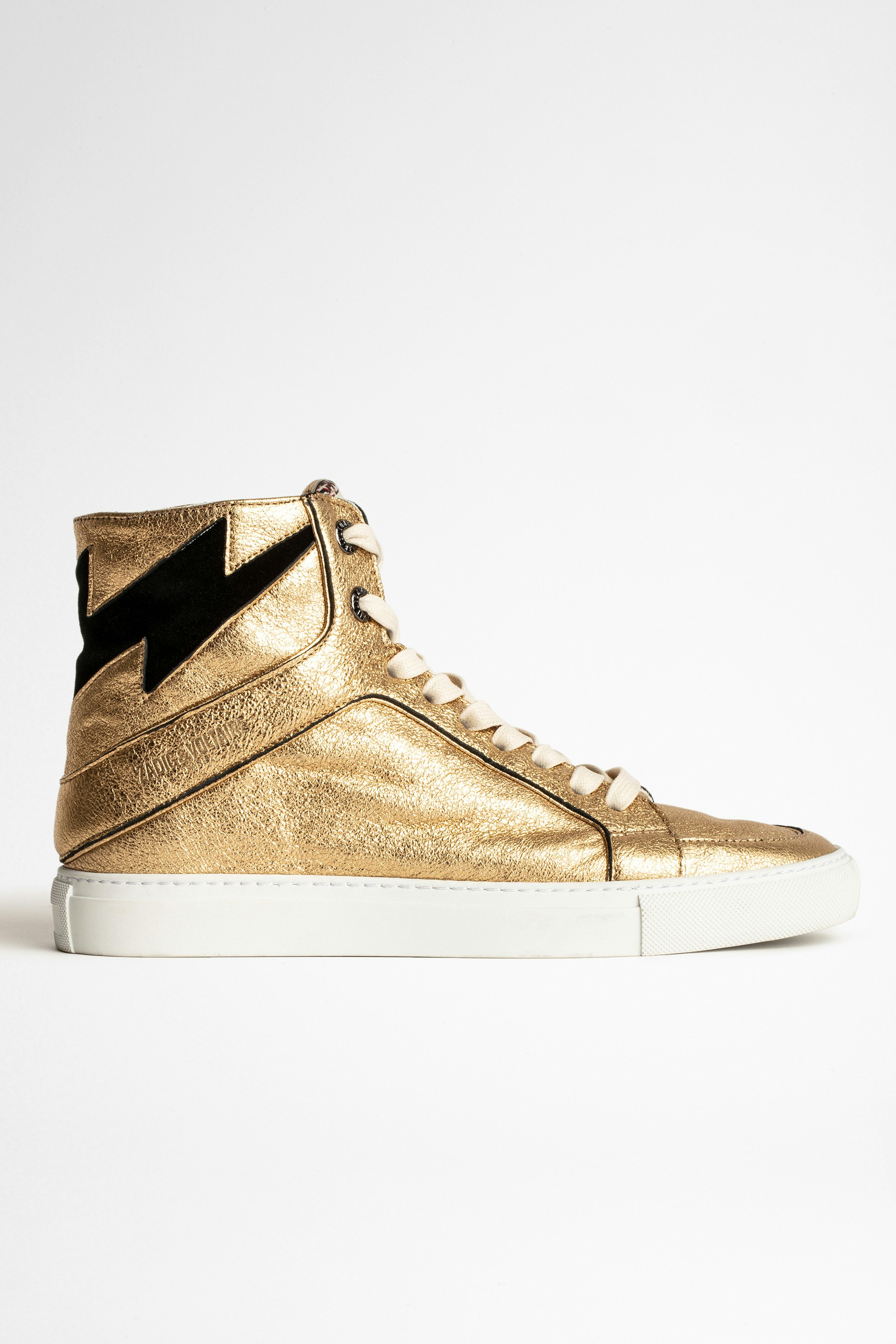 ZV1747 High Flash Metal Sneakers Leather Women’s gold metallic leather high-top sneakers