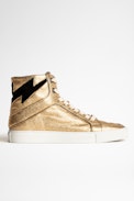 ZV1747 High Flash Metal Sneakers Leather - Women’s gold metallic leather high-top sneakers