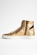 ZV1747 High Flash Metal Sneakers Leather - Women’s gold metallic leather high-top sneakers