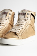 ZV1747 High Flash Metal Sneakers Leather - Women’s gold metallic leather high-top sneakers
