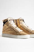 ZV1747 High Flash Metal Sneakers Leather - Women’s gold metallic leather high-top sneakers