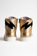 ZV1747 High Flash Metal Sneakers Leather - Women’s gold metallic leather high-top sneakers