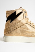 ZV1747 High Flash Metal Sneakers Leather - Women’s gold metallic leather high-top sneakers
