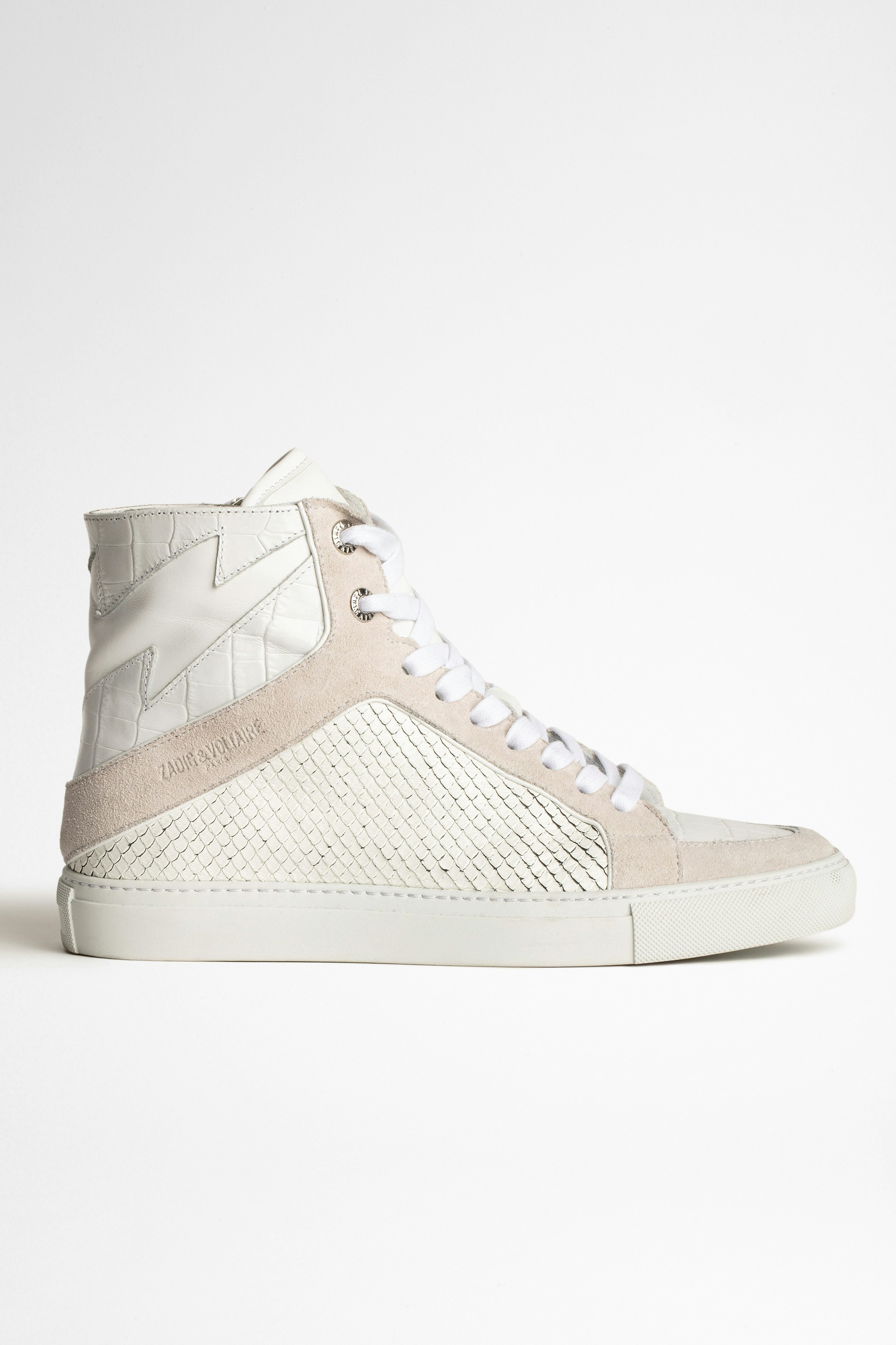 ZV1747 High Flash Keith Sneakers Leather Women’s white snakeskin-effect leather high-top sneakers