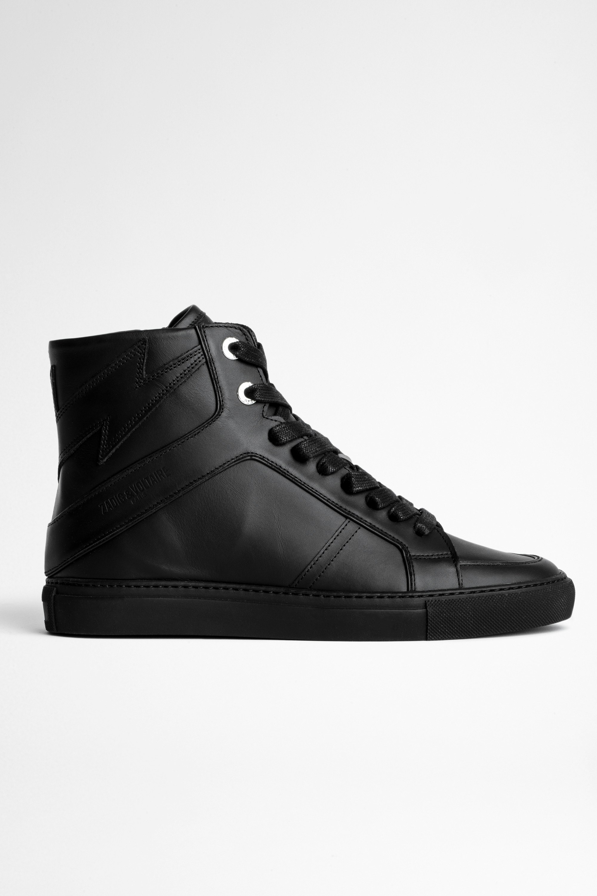 Sneakers ZV1747 High Flash Leder Damen-Sneakers aus schwarzem Glattleder, mit hohem Schaft