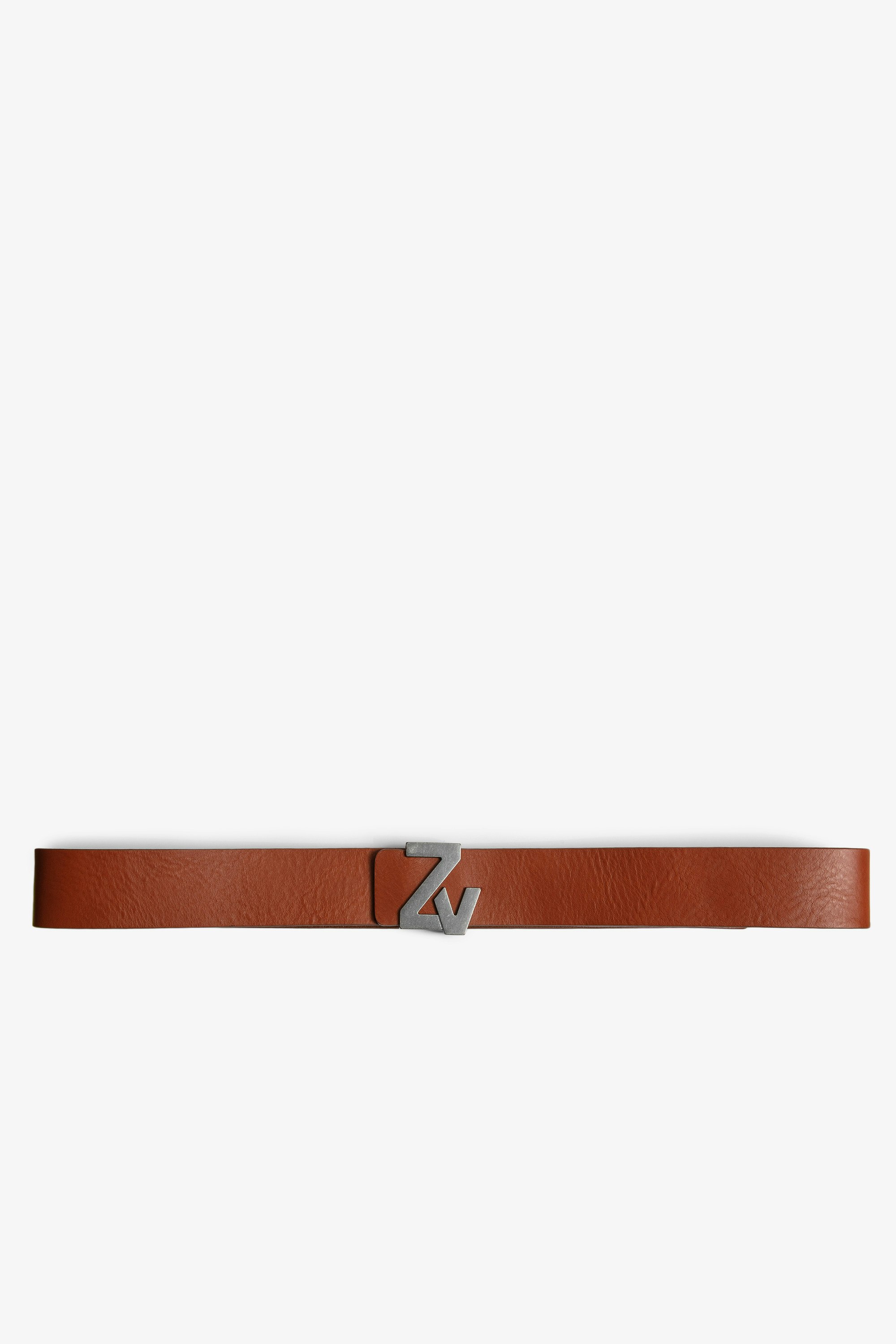 Cintura ZV Initiale La Belt Pelle - Cintura in pelle cognac con fibbia ZV uomo