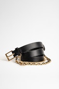 Rock Chain Belt - Woman’s Zadig&Voltaire black leather belt with chain.
