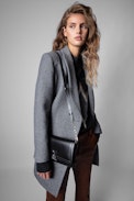 ZV Initiale La Clutch Bag - Women's smooth black leather and silver ZV clutch