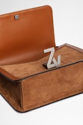 Tasche ZV Initiale Le City - Damentasche Le City ZV Initiale aus cognacfarbenem Wildleder mit Klappe mit Monogramm-Print